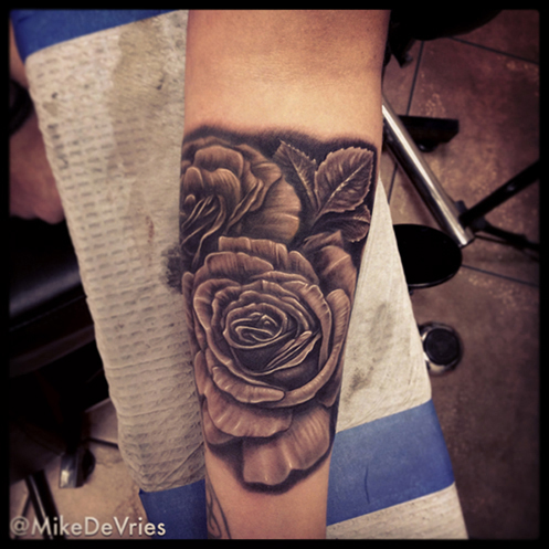 Tattoos - Black and Gray Roses - 78429